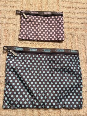 2 LeSportsac Polka Dot Pouch Set - Pink & Light Blue